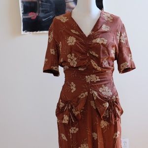 1940 brown floral vintage dress